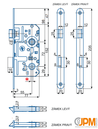 K222 72/55 Zadlabací zámek, wc